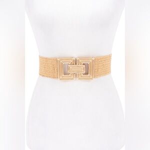 Gold Buckle Woven Elastic Waist Statement Belt